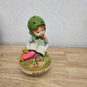 Vintage Sankyo Rotating Music Box "Little Girl Reading" Figurine